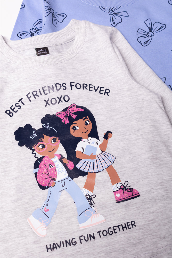 2 Pack Girls Long Sleeve T-Shirts Grey And Blue