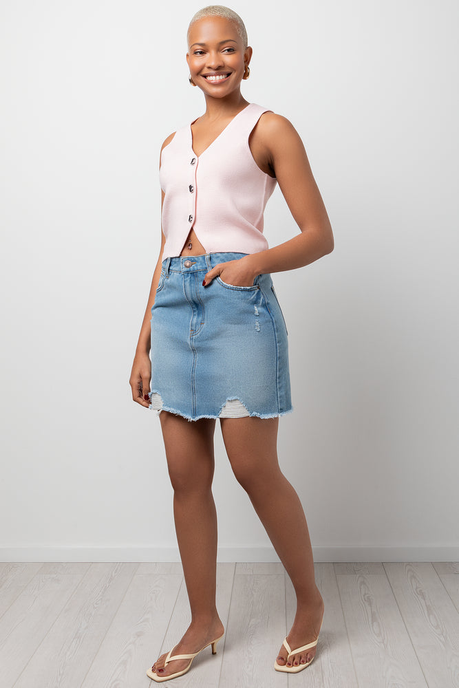 Ripped Mini Denim Skirt Blue