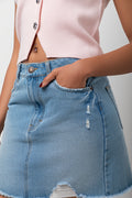 Ripped Mini Denim Skirt Blue (3)