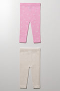 2 Pack Cable Knit Leggings Pink And Cream