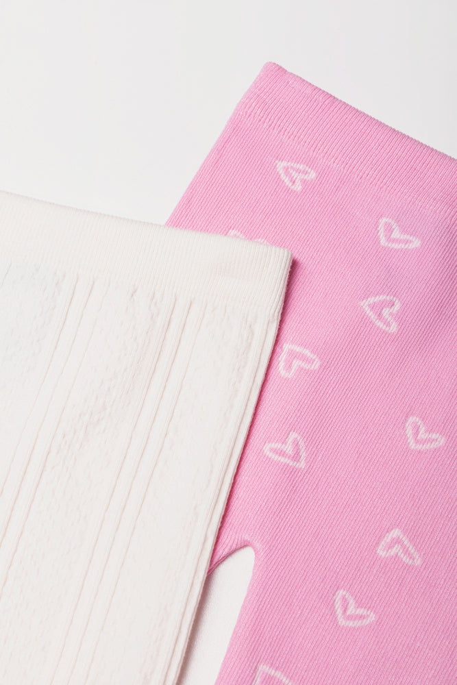 2 Pack Cable Knit Leggings Pink And Cream