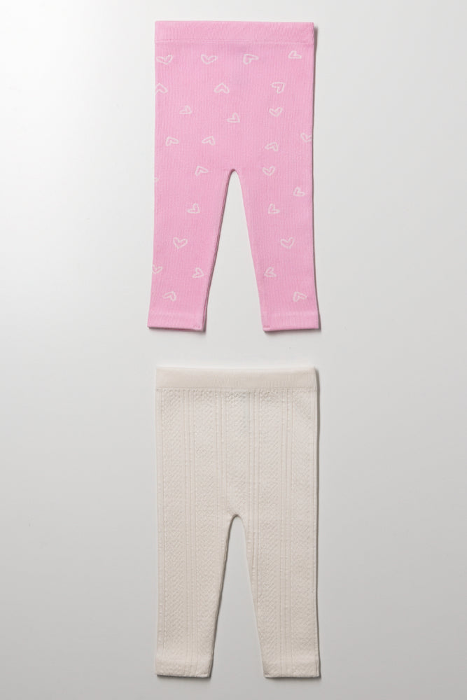 2 Pack Cable Knit Leggings Pink And Cream (2)