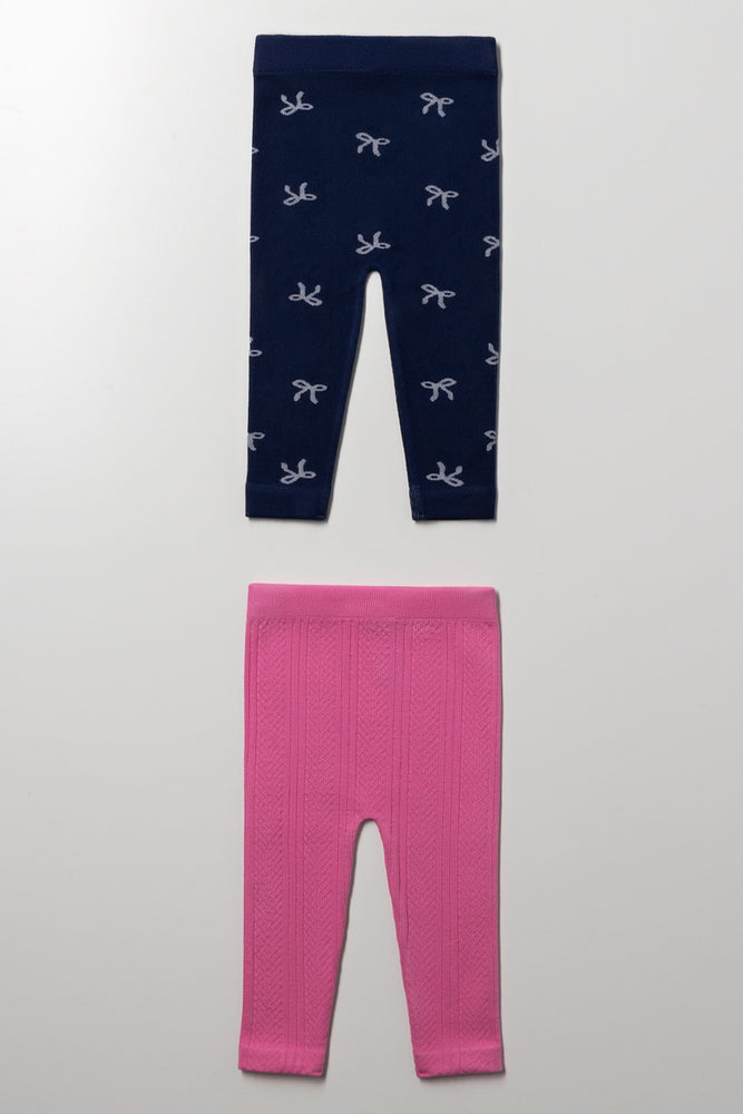 2 Pack Cable Knit Leggings Navy And Pink (2)
