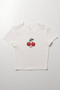 Cherry Print Cropped Top White