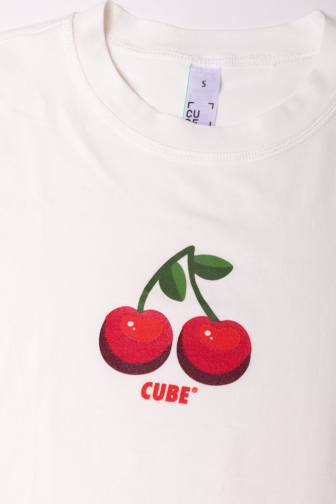 Cherry Print Cropped Top White