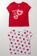 2 Pack heart & Donut Print T-Shirts Red & White