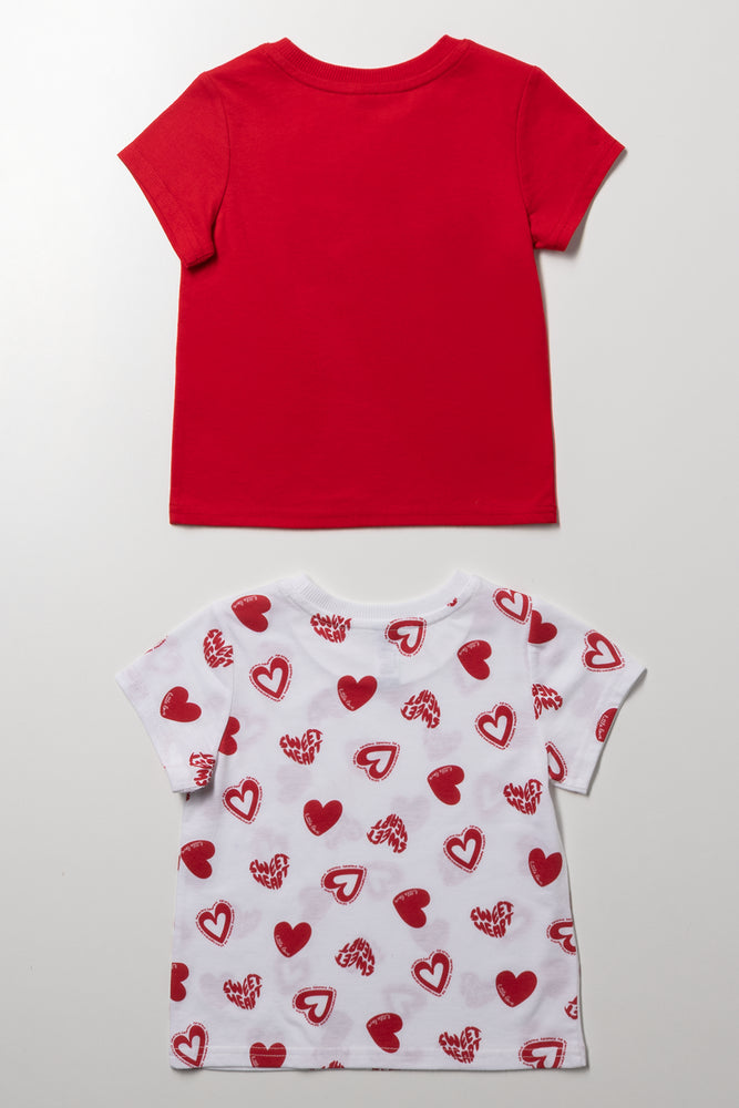 2 Pack heart & Donut Print T-Shirts Red & White (2)