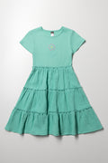 Rib Tiered Combo Dress Turquoise