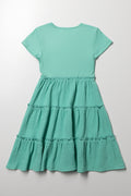 Rib Tiered Combo Dress Turquoise (2)