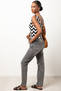High Rise Slim Leg Denim Jeans Grey (2)
