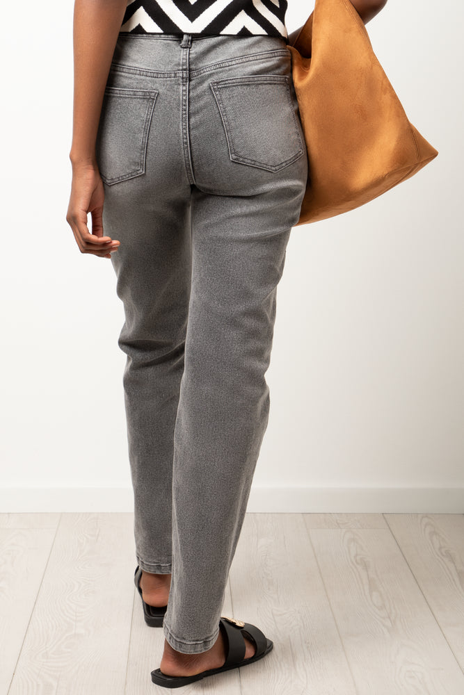 High Rise Slim Leg Denim Jeans Grey (3)