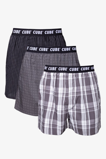 3 Pack Boxers Grey, Check & Charcoal
