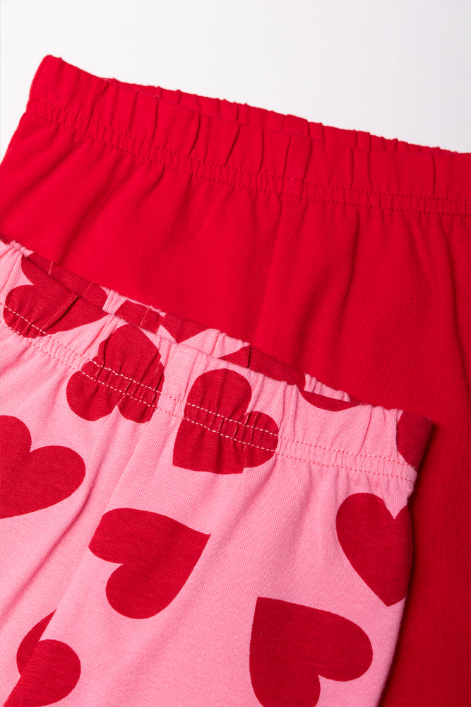 2 Pack Heart Cropped Leggings Red