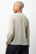 Long Sleeve Chiffon Ruffle Blouse Sage (2)