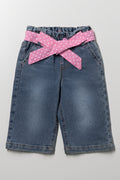 Mom Denim Jeans With Tie Blue