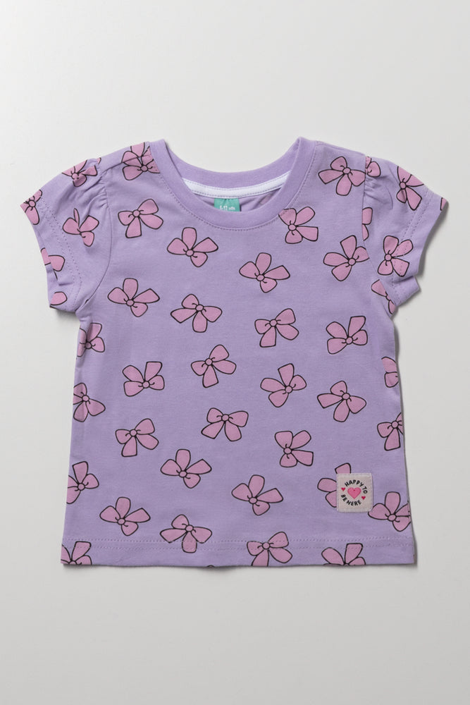 Bow Puff Sleeve T-Shirt Lilac