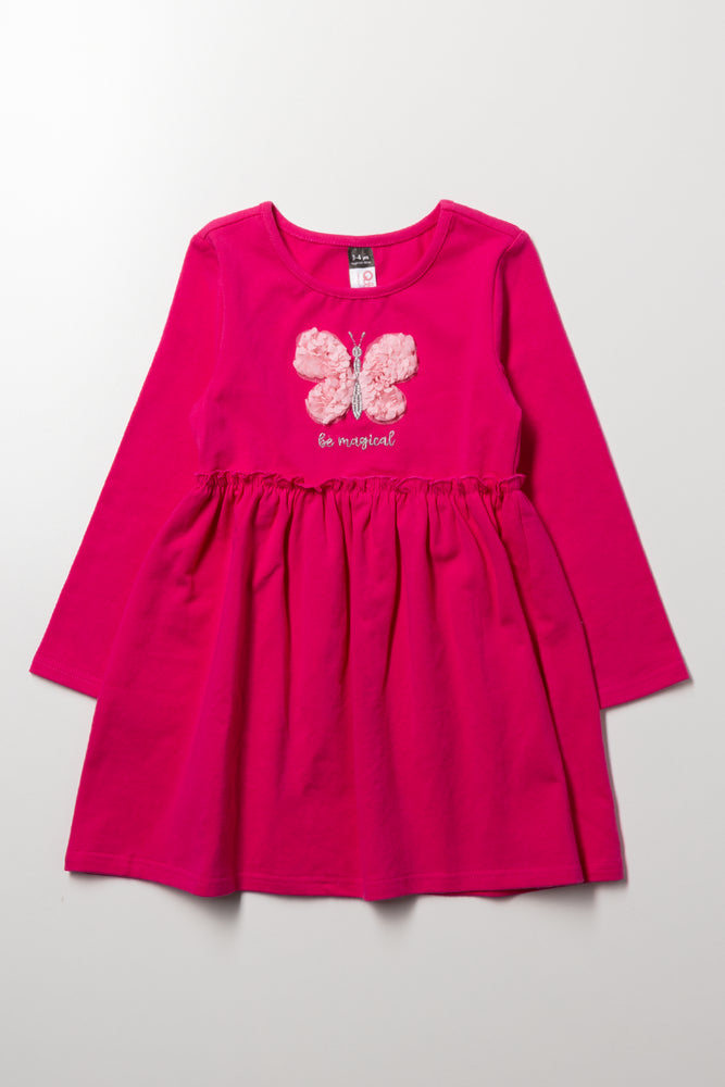 Butterfly Long Sleeve Dress Pink