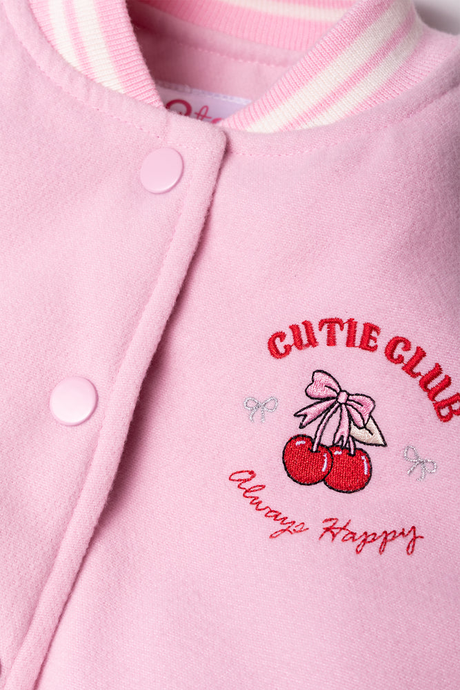 Cherry Print Baseball Jacket Pink (1)