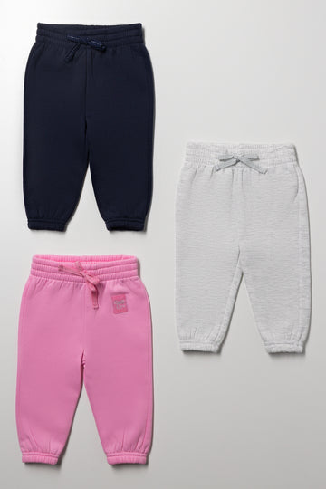 3 Pack Trackpants Pink, Black And Grey