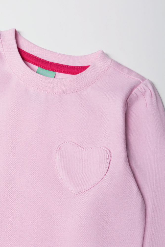 Long Sleeve Heart Pocket T-Shirt Light Pink