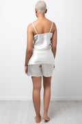 Satin Cami Short Set With Mask White (2)