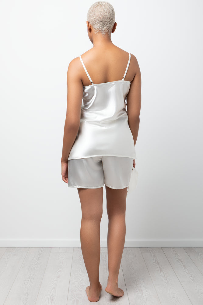 Satin Cami Short Set With Mask White (2)