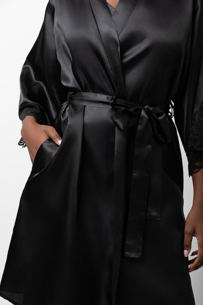 Satin Lace Sleeve Gown Black (3)