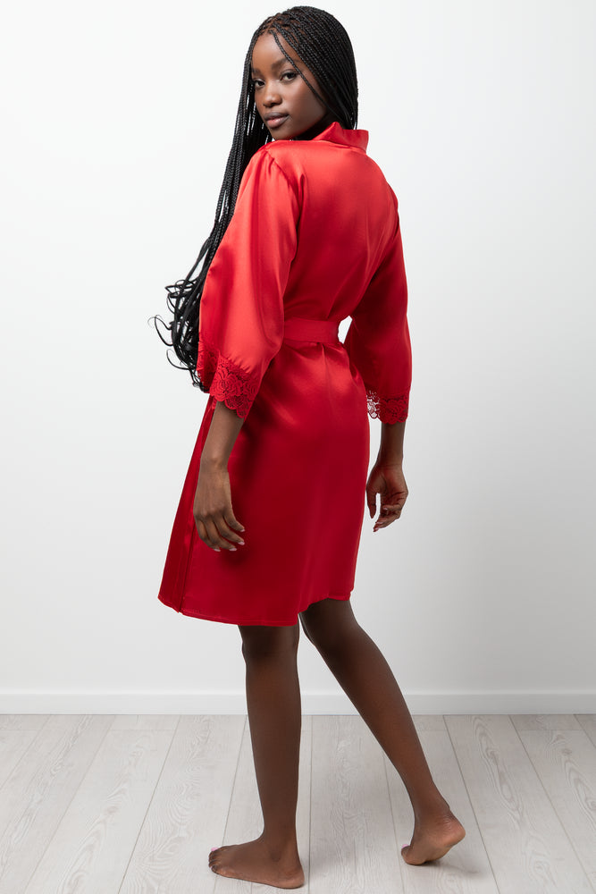 Lace Sleeve Satin Gown Red (2)