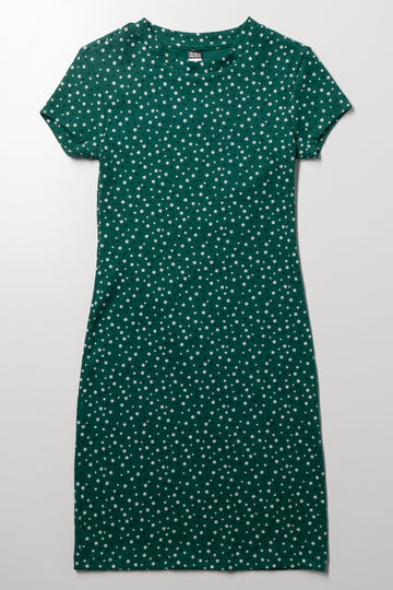 Rib Skater Dress Green