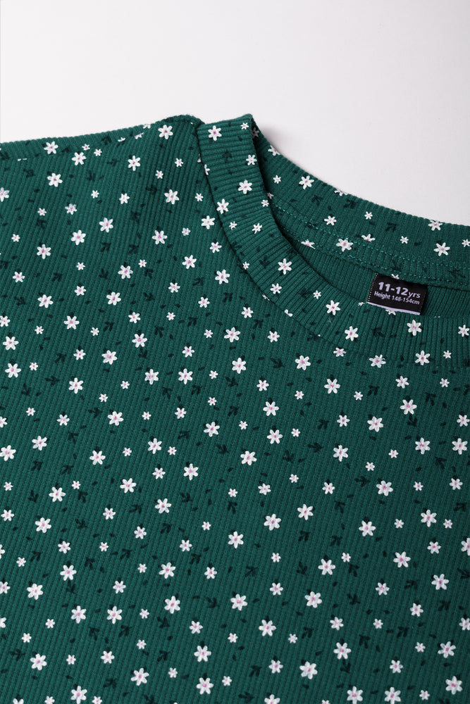 Rib Skater Dress Green