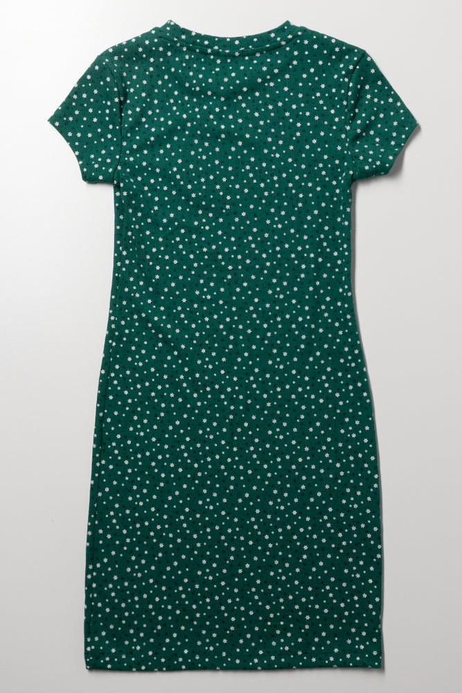 Rib Skater Dress Green (2)