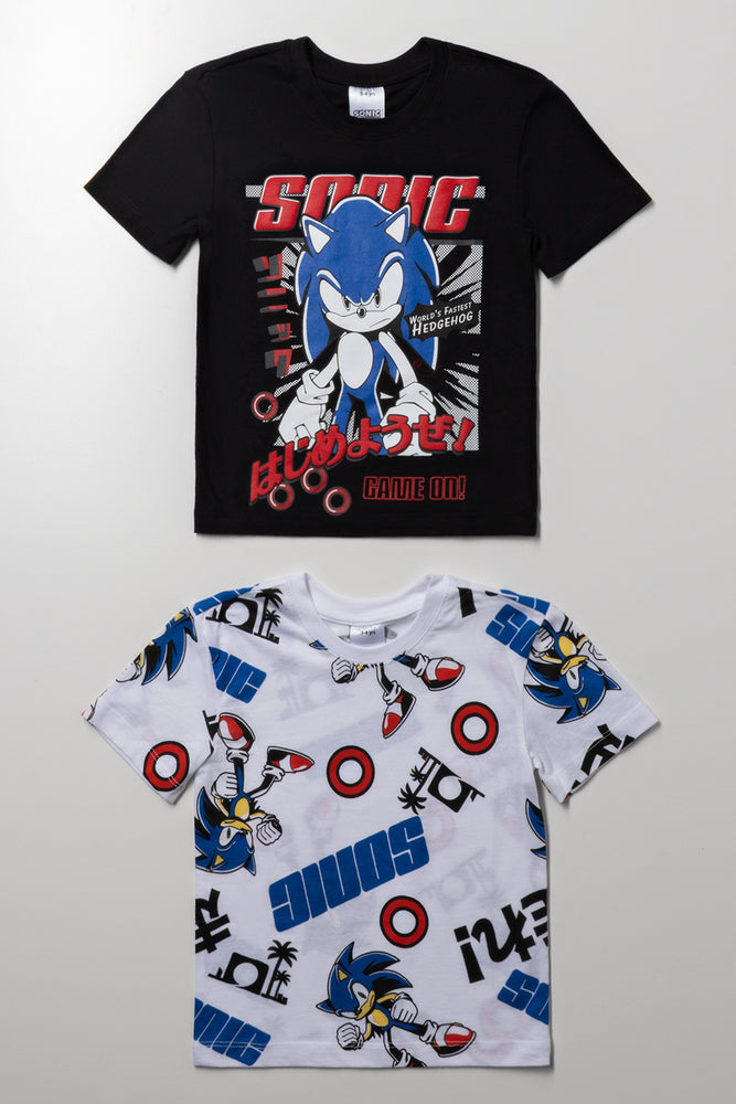 Sonic 2 Pack Short Sleeve T-Shirts Black And White