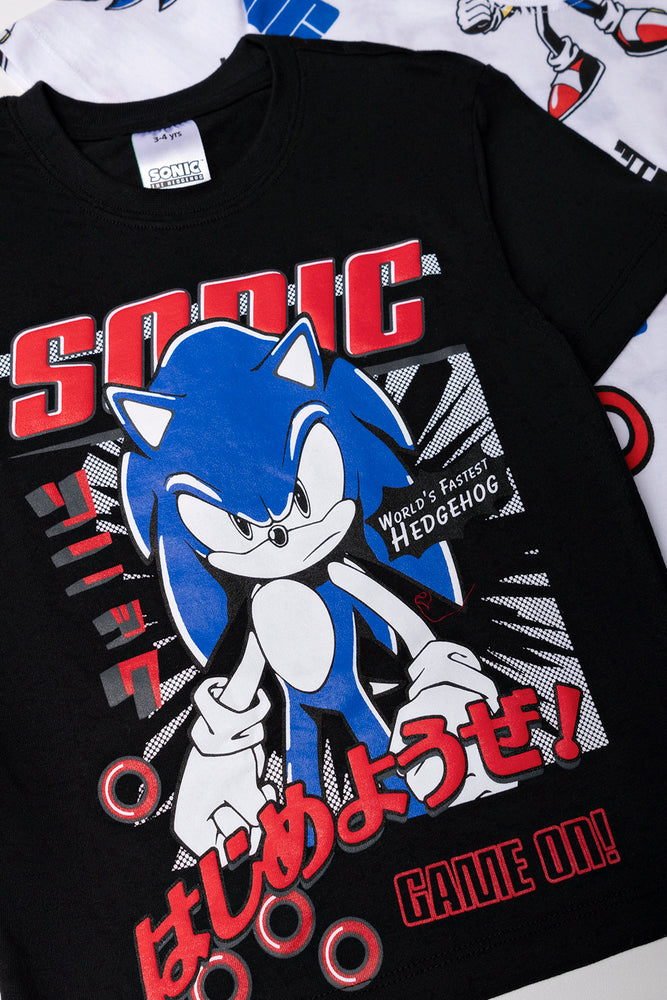 Sonic 2 Pack Short Sleeve T-Shirts Black And White