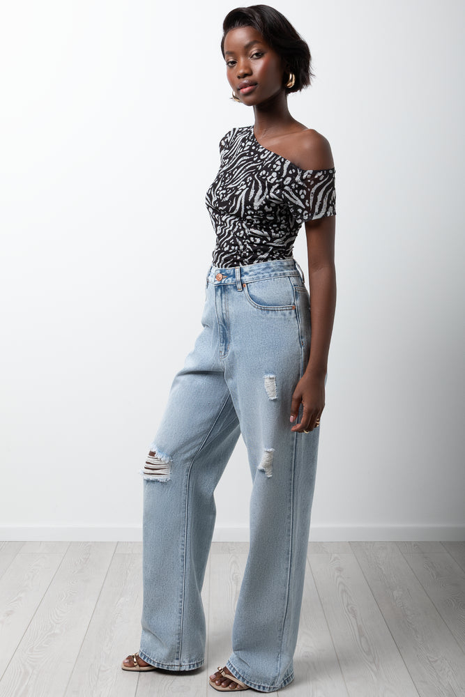 Zebra Short Sleeve Mesh Bodysuit Black (1)