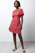 Linen Blend A-Line Dress Rose Pink