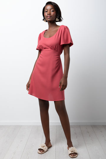 Linen Blend A-Line Dress Rose Pink