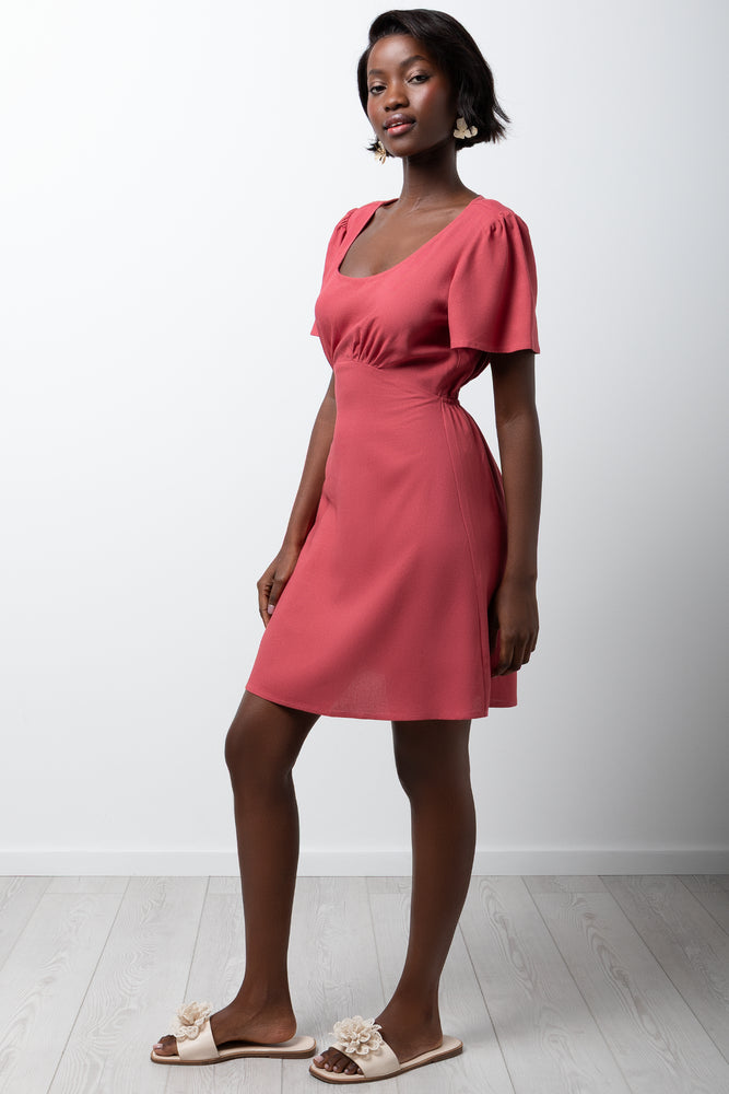 Linen Blend A-Line Dress Rose Pink (1)