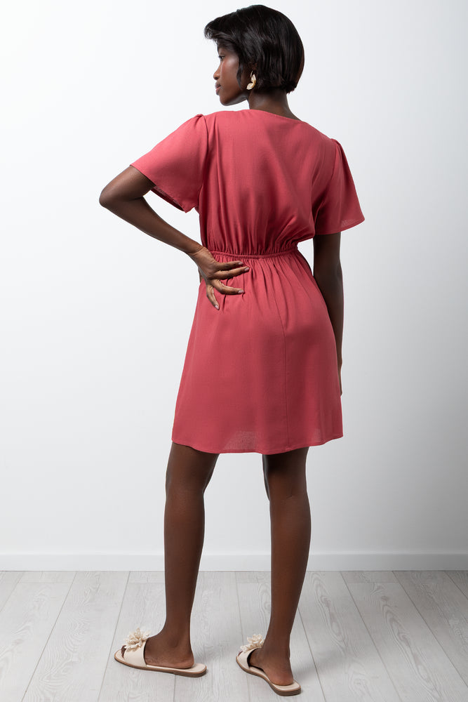 Linen Blend A-Line Dress Rose Pink (2)