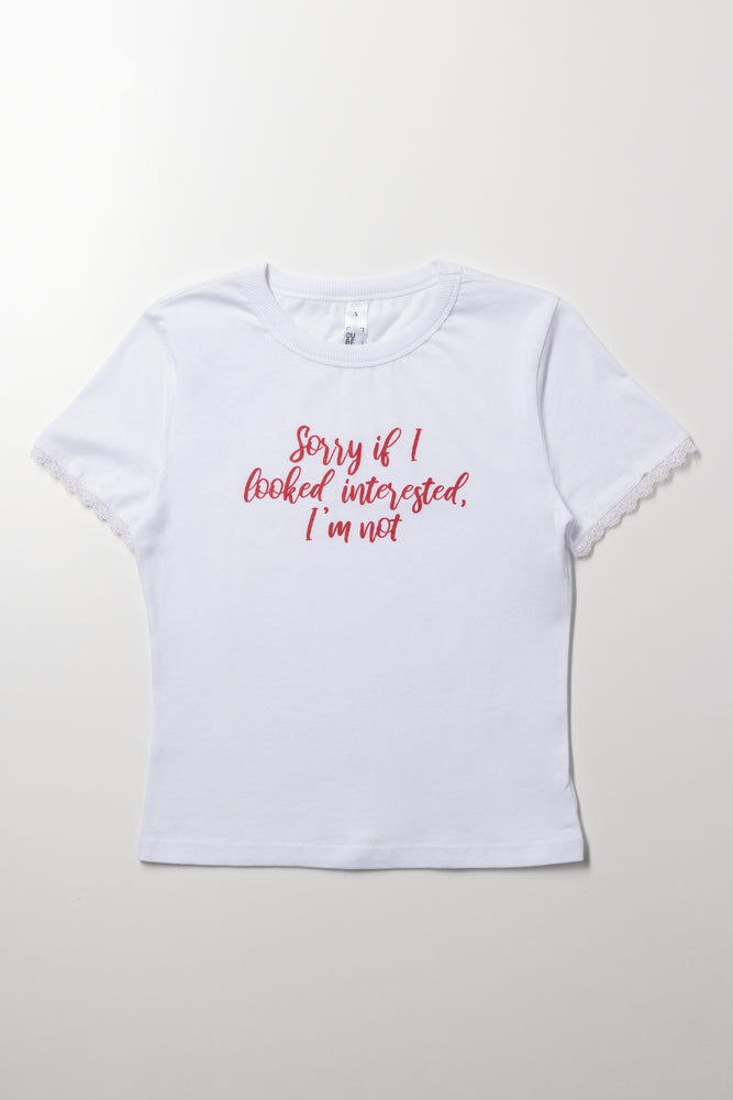 Lace Trim Fitted T-Shirt White