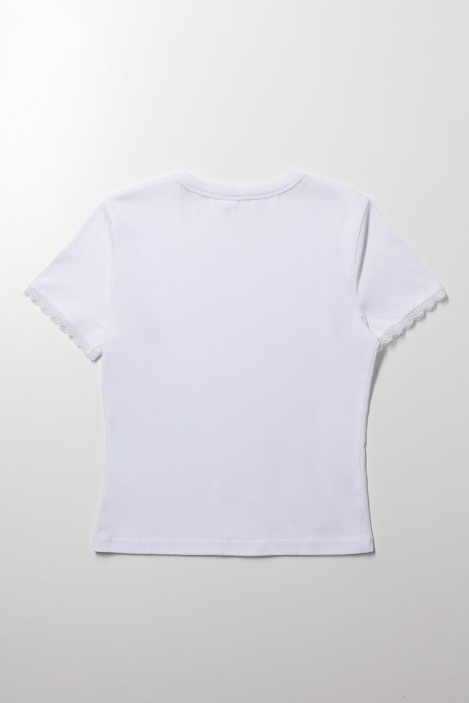 Lace Trim Fitted T-Shirt White (3)