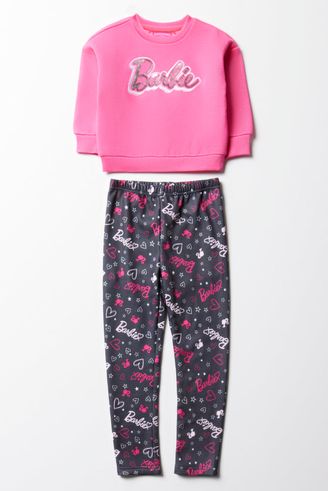 Barbie Track Top And Fleece Legging Set Pink
