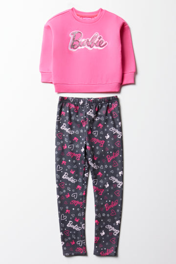 Barbie Track Top And Fleece Legging Set Pink