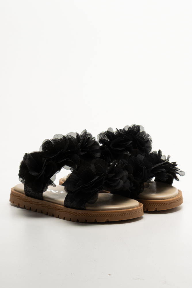 Chiffon Flower Sandals Black