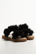 Chiffon Flower Sandals Black