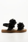 Chiffon Flower Sandals Black (1)