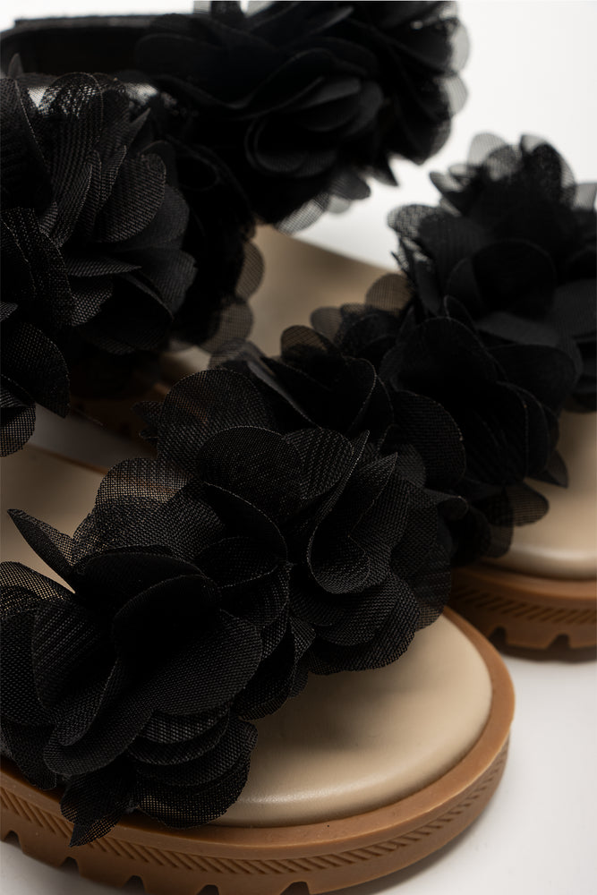 Chiffon Flower Sandals Black (2)