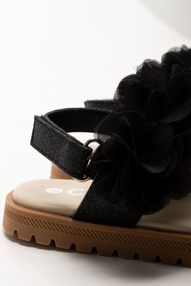 Chiffon Flower Sandals Black (3)