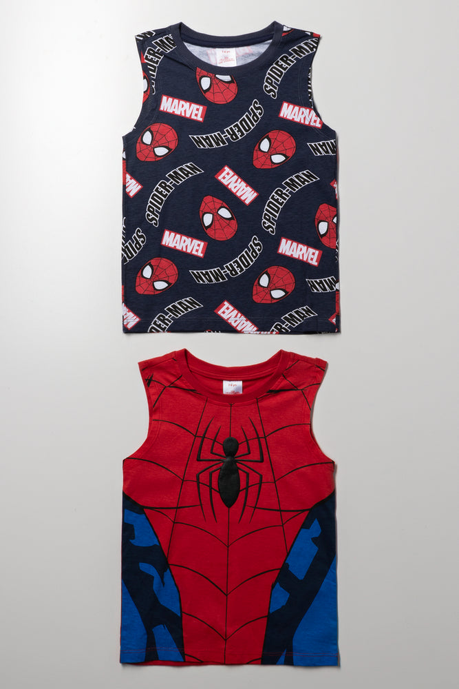 Spider-Man 2 Pack Sleeveless Vests Navy And Red