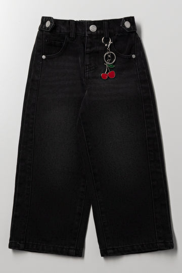 Wide Leg  Denim Jeans With Cherry Black