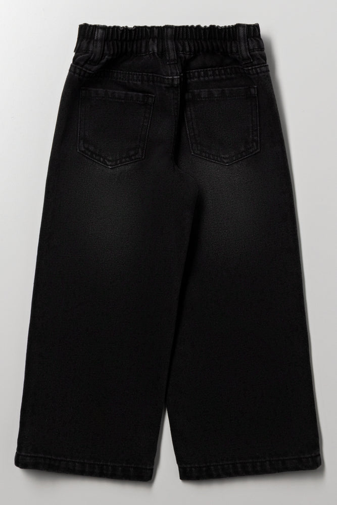Wide Leg  Denim Jeans With Cherry Black (2)